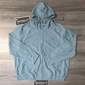 POLO RALPH LAUREN Men’s Big & Tall Poplin Hooded Jacket Windbreaker Chambray